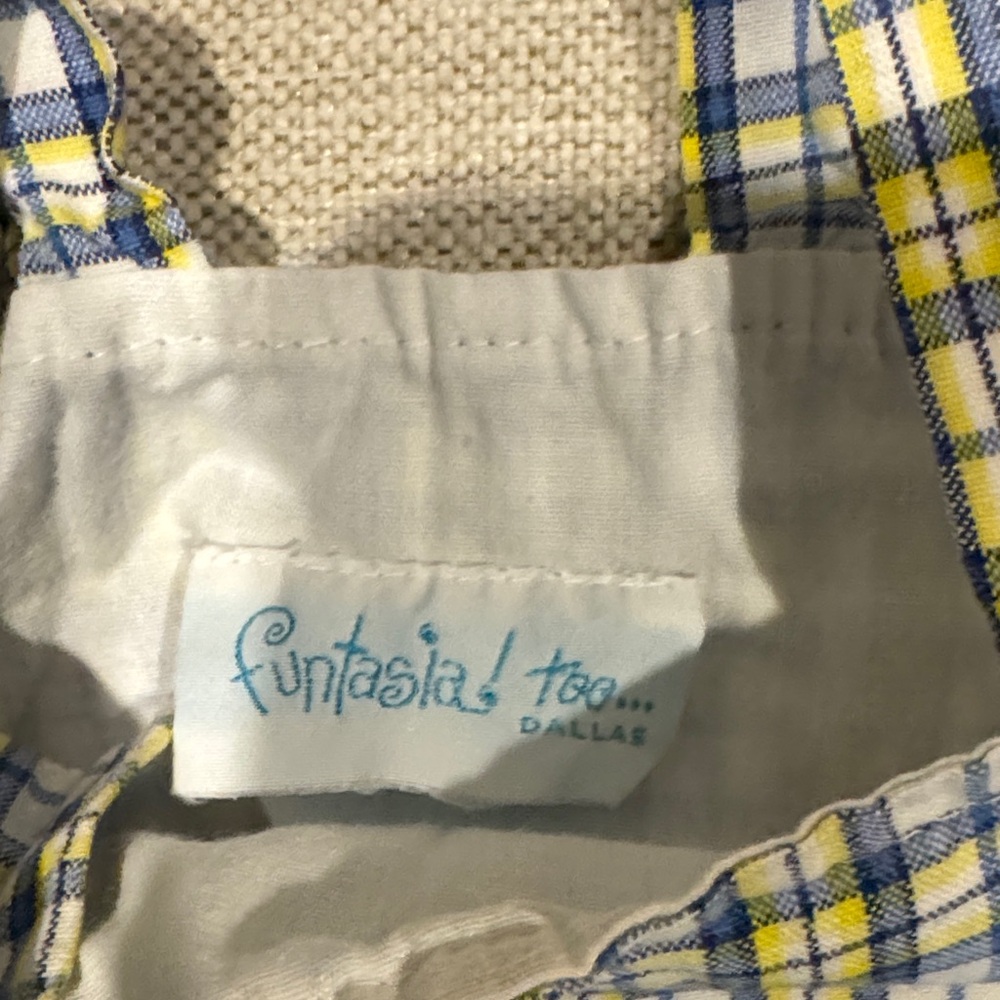 Funtasia! too…Dallas Plaid Blue & Yellow Dog Applique Jon Jon - Picture 2 of 4